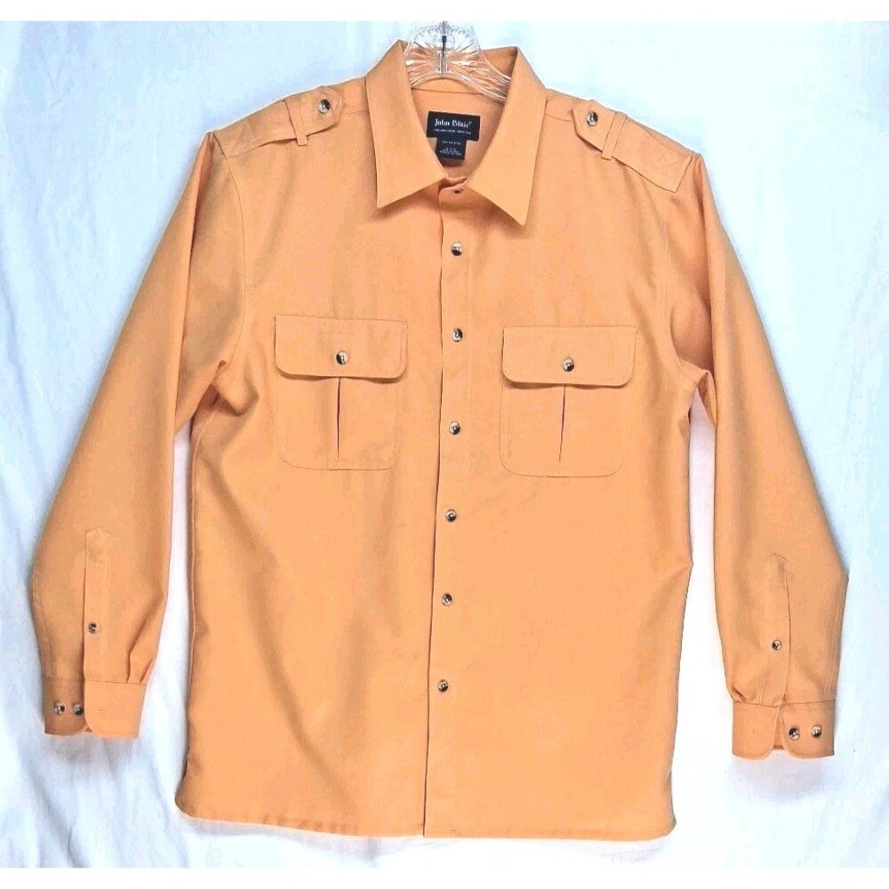 Vintage John Blair Mens Med Button Up Shirt Long Sleeve Orange Military Pilot